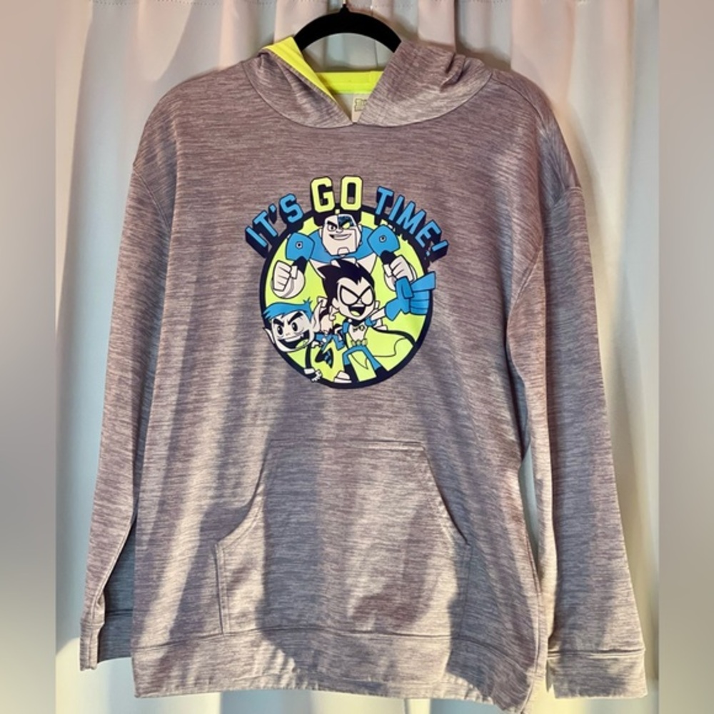 Teen Titans Go Boys Hoodie XL 18/20 Grey Neon It's Go Time DC Comics Sweatshirt